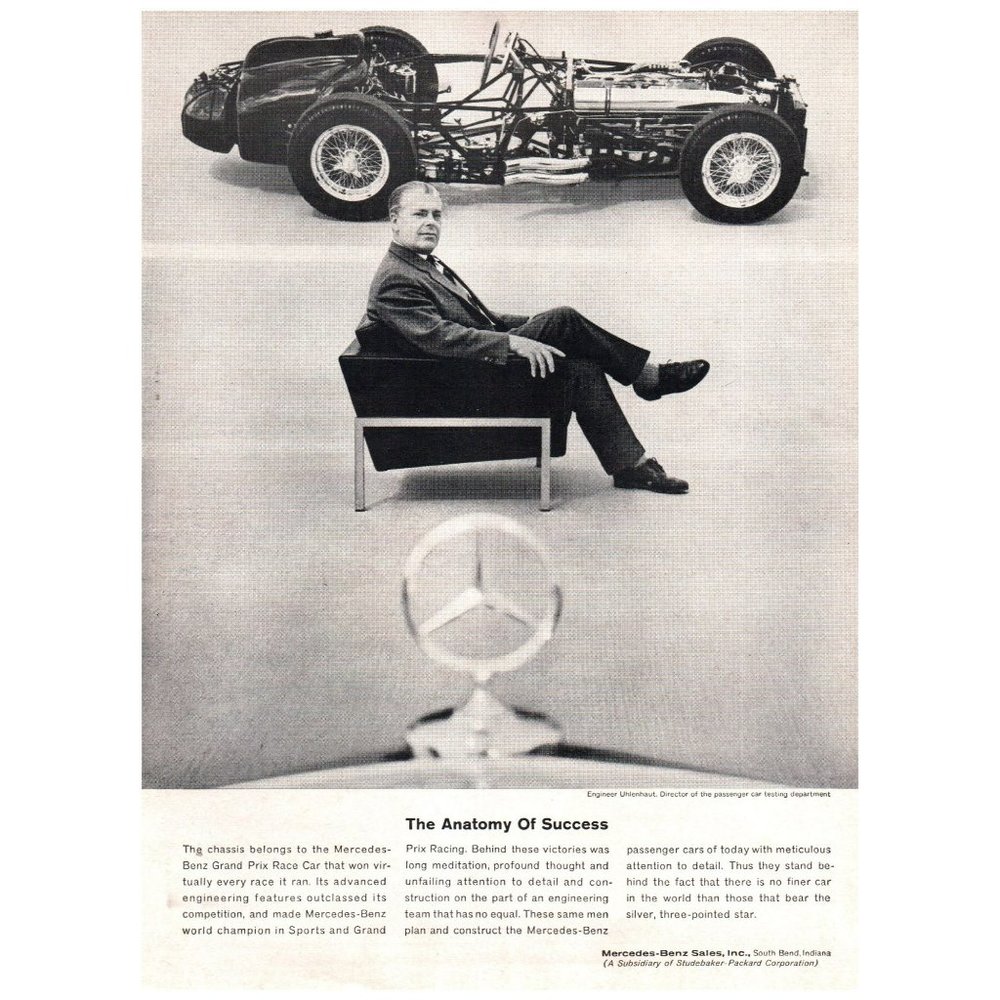 1962 Mercedes Grand Prix Racing Vintage Print Ad Anatomy Of Success MCM Chair